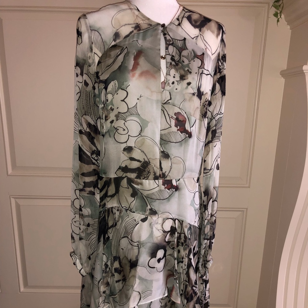 Worth Floral Midi Dress in Sage Green, Black and Cream